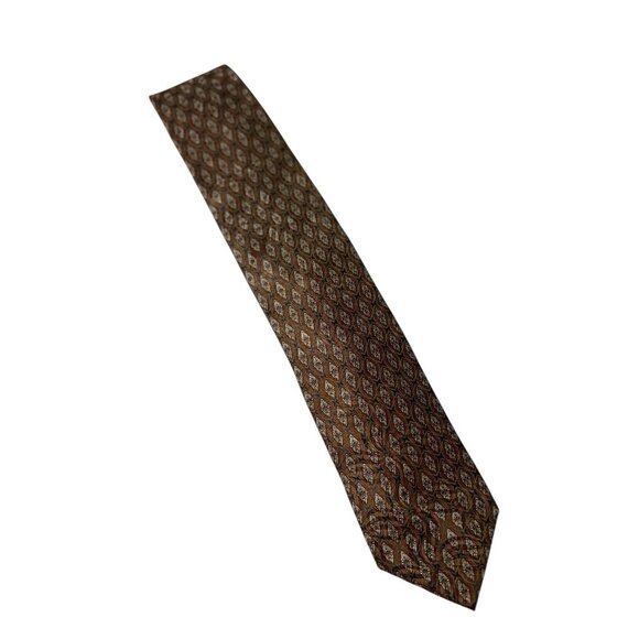 Ermenegildo Zegna Tie Silk Brown Geometric Pattern Italy Luxury Designer Necktie - Picture 1 of 7